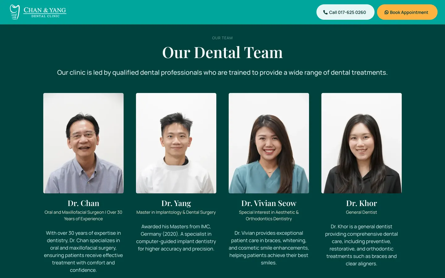 About the clinic on the Chan & Yang Dental website, built by HPA