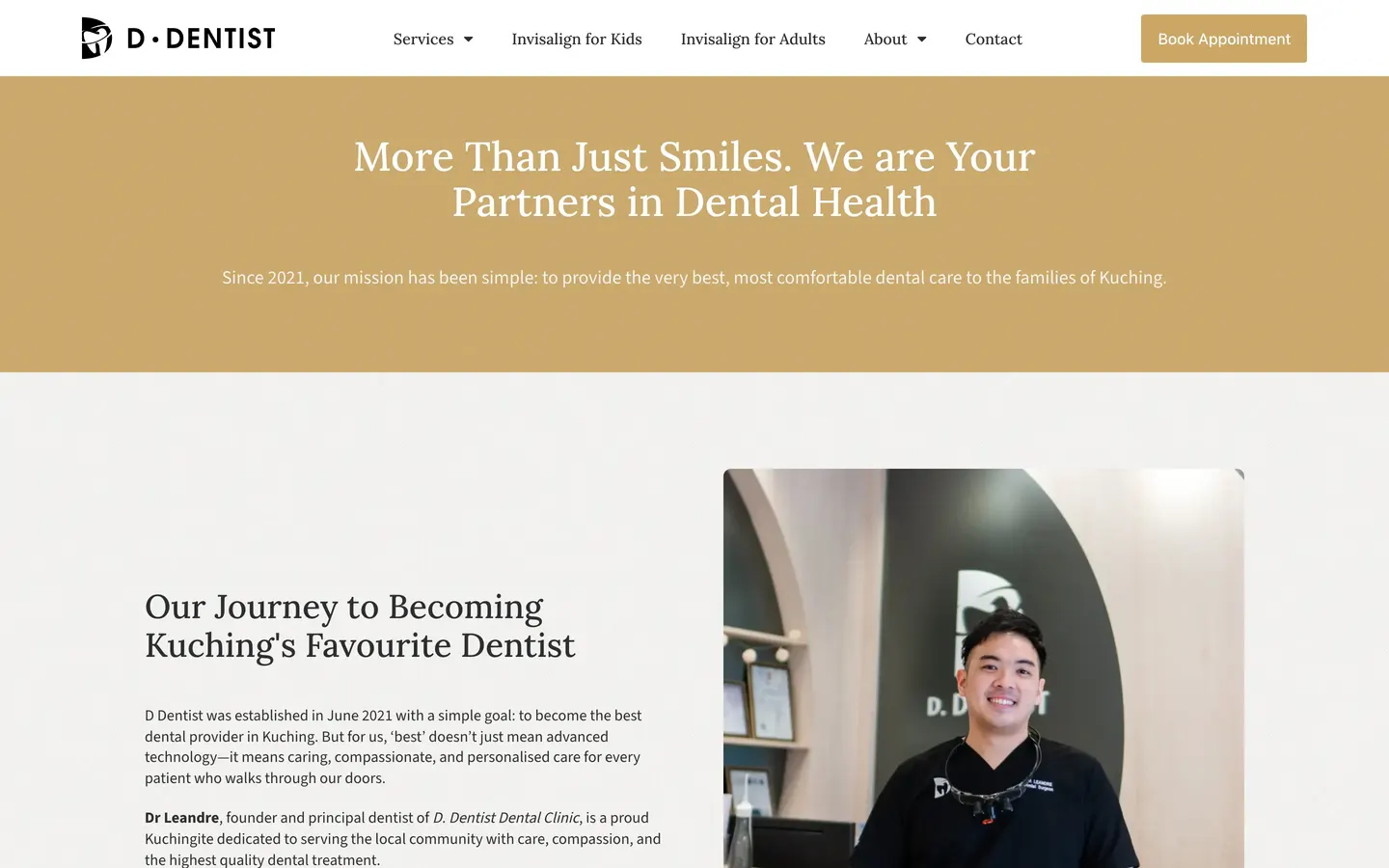 About the clinic on the D Dentist website, built by HPA