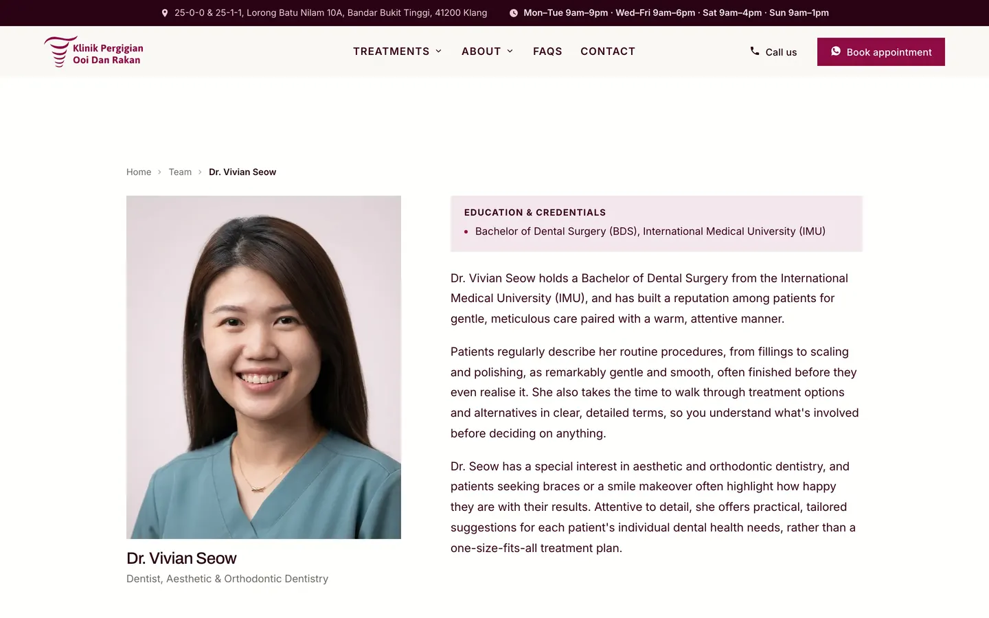 Doctor profile on the Ooi Dan Rakan website, built by HPA