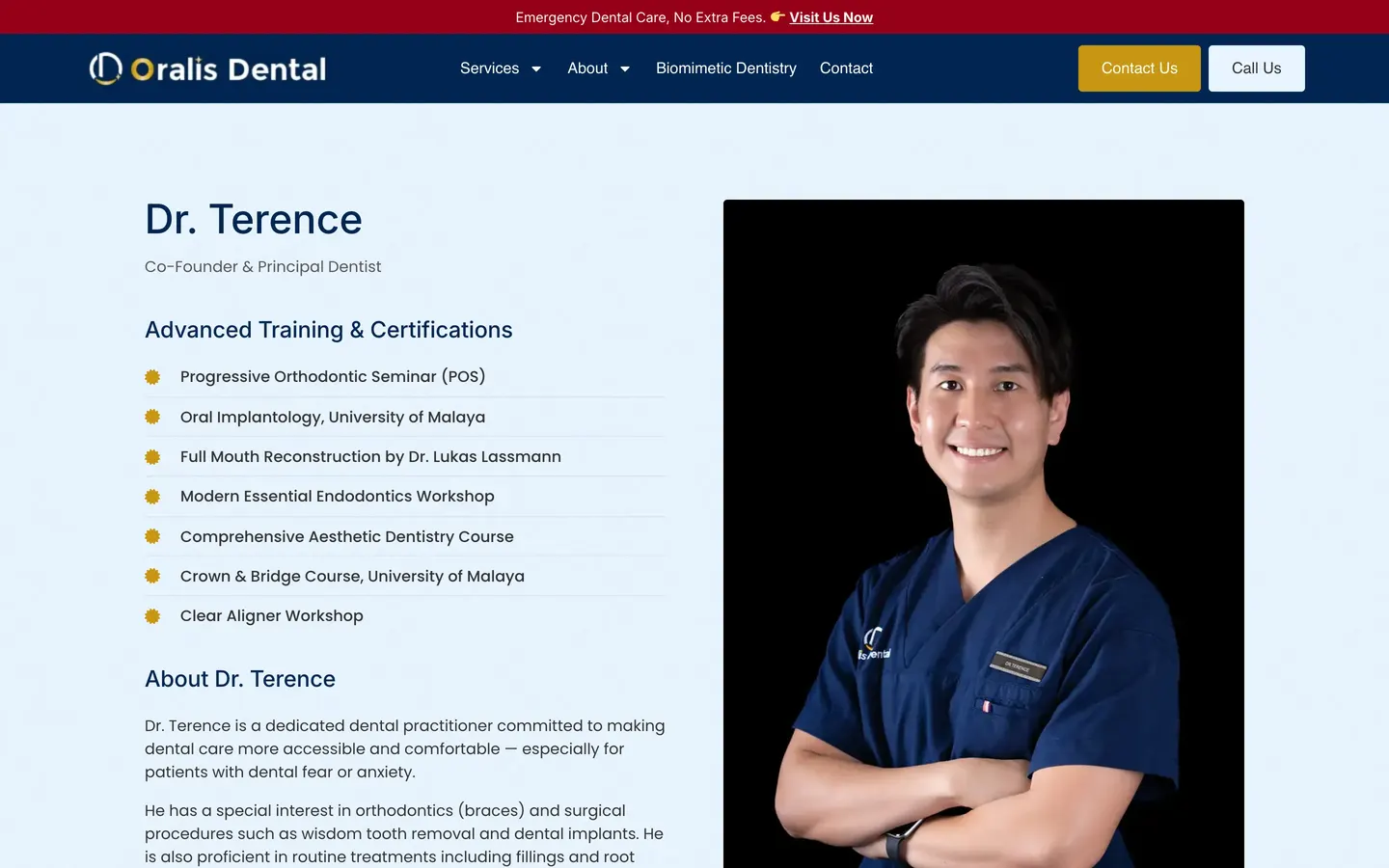 Doctor profile on the Oralis Dental website, built by HPA